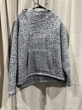 PINK Victoria’s Secret Sherpa Fleece Hoodie Gray Black Pullover Large